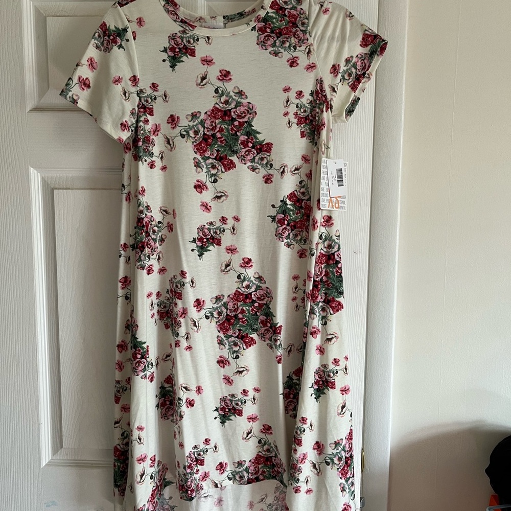 LuLaRoe Carly Floral High Low Dress - Cream and Red